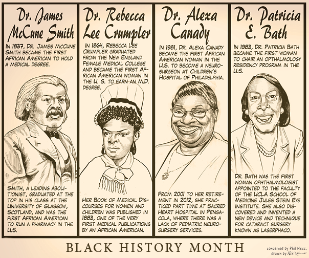Cartoon: Black History Month, Panel 4 of 4, conceived by Phil Ness, drawn by Reeve, 2022.